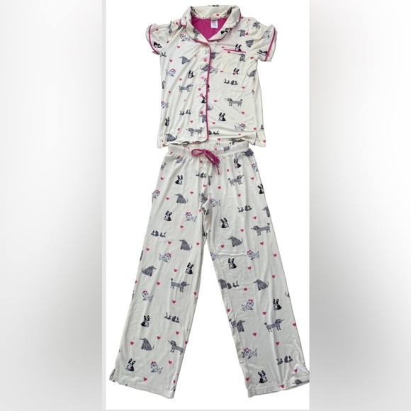 munki munki Other - 2-Pc Munki Munki Varied Dogs Pink Hearts Bows Almond Butter Soft Pajamas Medium